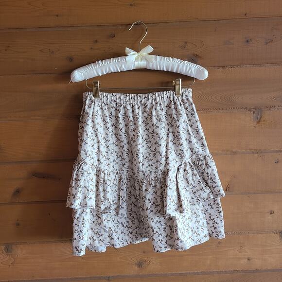Madewell Floral Flannel Mini Skirt Western Cream Ruffle Prairie XS Boho Cottage - Picture 2 of 5
